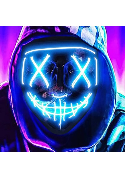 Buz Mavisi Korkunç Cadılar Bayramı Colplay Light Up Tasfiye Maskesi Cadılar Bayramı Masquerade Partisi LED Yüz Maskeleri Çocuklar Erkekler Kadınlar Için Karanlıkta Parlayan Maske (Yurt Dışından) fiyatları