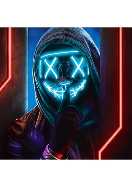 Buz Mavisi Korkunç Cadılar Bayramı Colplay Light Up Tasfiye Maskesi Cadılar Bayramı Masquerade Partisi LED Yüz Maskeleri Çocuklar Erkekler Kadınlar Için Karanlıkta Parlayan Maske (Yurt Dışından) indirimleri