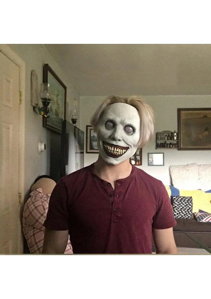 LED Maske A 2021 Yeni Cadılar Bayramı Maskesi Çünkü Exorcist Korku Gülümseme Yeşil Yüz Beyaz Göz Iblis Maskesi Cadılar Bayramı Maskesi (Yurt Dışından)