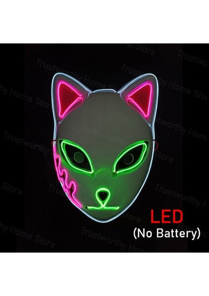 B Led-Yeni Sürüm Iblis Avcısı Parlayan Maske LED Cadılar Bayramı Tilki Maskesi Masquerade Korku Maskesi Kamado Tanjiro Cosplay Sahne Noel Partisi Dekoru (Yurt Dışından)