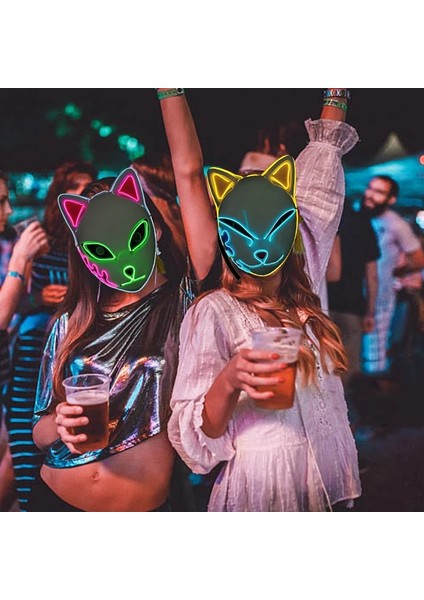 B Led-Yeni Sürüm Iblis Avcısı Parlayan Maske LED Cadılar Bayramı Tilki Maskesi Masquerade Korku Maskesi Kamado Tanjiro Cosplay Sahne Noel Partisi Dekoru (Yurt Dışından) modelleri