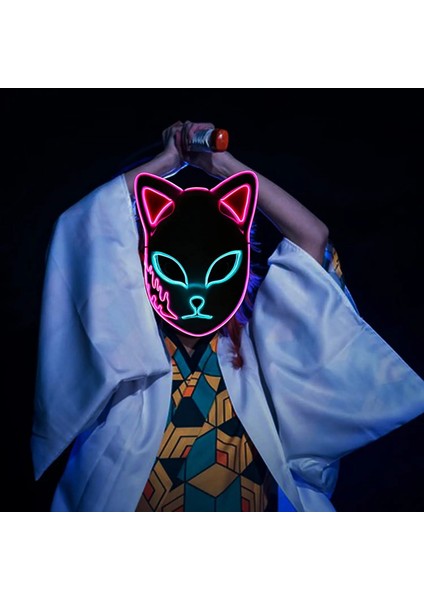 B Led-Yeni Sürüm Iblis Avcısı Parlayan Maske LED Cadılar Bayramı Tilki Maskesi Masquerade Korku Maskesi Kamado Tanjiro Cosplay Sahne Noel Partisi Dekoru (Yurt Dışından) fırsatları
