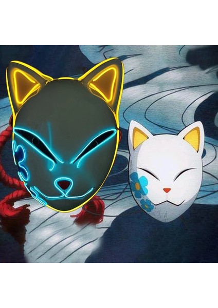 B Led-Yeni Sürüm Iblis Avcısı Parlayan Maske LED Cadılar Bayramı Tilki Maskesi Masquerade Korku Maskesi Kamado Tanjiro Cosplay Sahne Noel Partisi Dekoru (Yurt Dışından) indirimleri