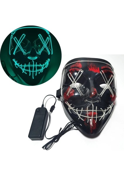 Buz Mavisi Korkunç Cadılar Bayramı Maskesi Cosplay Light Up Tasfiye Cadılar Bayramı Masquerade Partisi Çocuklar Erkekler Kadınlar Için LED Yüz Maskeleri Karanlıkta Parlayan Maske (Yurt Dışından)