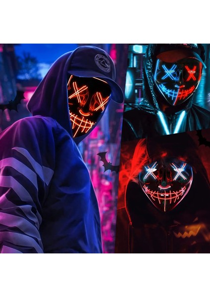 Buz Mavisi Korkunç Cadılar Bayramı Maskesi Cosplay Light Up Tasfiye Cadılar Bayramı Masquerade Partisi Çocuklar Erkekler Kadınlar Için LED Yüz Maskeleri Karanlıkta Parlayan Maske (Yurt Dışından) fiyatları