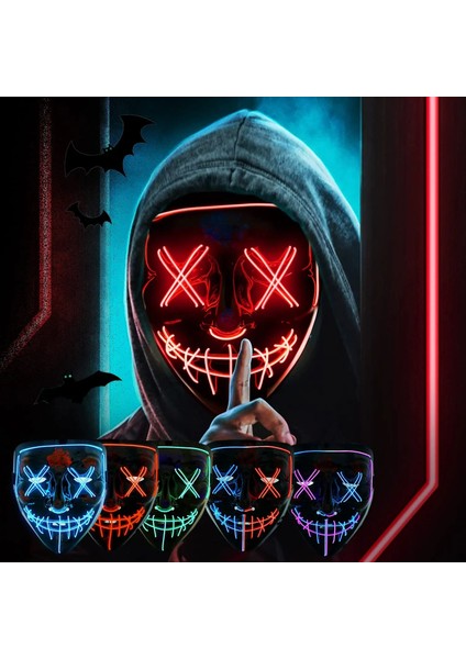 Buz Mavisi Korkunç Cadılar Bayramı Maskesi Cosplay Light Up Tasfiye Cadılar Bayramı Masquerade Partisi Çocuklar Erkekler Kadınlar Için LED Yüz Maskeleri Karanlıkta Parlayan Maske (Yurt Dışından) modelleri