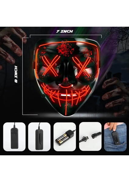 Buz Mavisi Korkunç Cadılar Bayramı Maskesi Cosplay Light Up Tasfiye Cadılar Bayramı Masquerade Partisi Çocuklar Erkekler Kadınlar Için LED Yüz Maskeleri Karanlıkta Parlayan Maske (Yurt Dışından) indirimleri