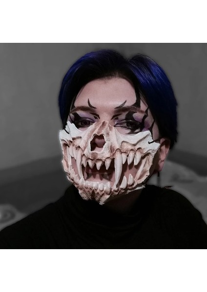 Siyah-B Cadılar Bayramı Şeytan Maskesi Kurt Adam Kafatası Maskesi Kostümleri Anime Cosplay Maske Yüz Şapkalar Korku Sahne Parti Cadılar Bayramı Dekorasyon (Yurt Dışından)