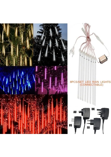 Pembe F2006 Au Tak 50 cm Su Geçirmez Meteor Yağmuru Yağmur 8 Tüp LED Dize Işıklar 30 cm / 50 cm Dış Mekan Tatil Noel Dekorasyon Ağacı Ab/abd/au/ingiltere Tak (Yurt Dışından) fırsatları