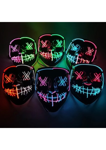 B02 Cadılar Bayramı Neon Maskesi Karışık Renkli LED Maskeler Masque Masquerade Parti Korku Maskeleri Karanlıkta Glow Komik Cosplay Kostüm Malzemeleri (Yurt Dışından) modelleri