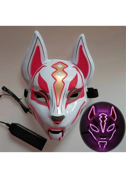 Tilki Pembe Cadılar Bayramı Maskesi Sevimli Kedi Tilki Vendetta El Tel Maske Parlayan Dans Karnaval Parti Maskeleri Için Yanıp Sönen Cosplay LED Neon Kostüm Maskesi (Yurt Dışından)