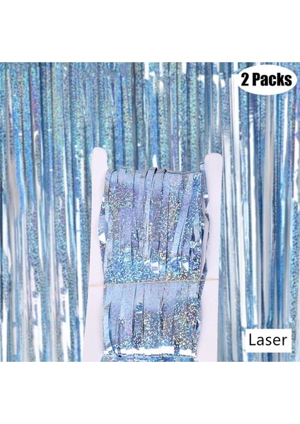 Lazer Lt-Mavi 2 Paket Metalik Folyo Tinsel Saçak Perdeler Doğum Günü Düğün Bekarlığa Veda Partisi Dekorasyon Yetişkin Yıldönümü Fotoğraf Arka Plan (Yurt Dışından)