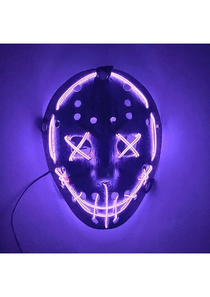 Mor Jason Kostüm Maskesi LED Tasfiye Maskesi Light Up Korkunç Cadılar Bayramı Kostümleri Maske Erkekler Kadınlar Yetişkinler Çocuklar Için (Yurt Dışından)