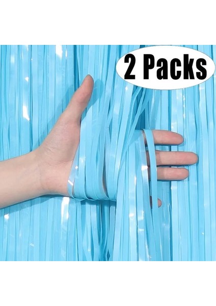 Macaron Mavi 2 Paket 1x2 M Metalik Folyo Tinsel Saçak Perde Zemin Doğum Günü Düğün Bekarlığa Veda Partisi Dekorasyon Yetişkin Yıldönümü (Yurt Dışından)