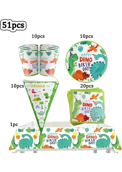 BPQZZ-51PCS Dinozor Tema Boys Doğum Günü Partisi Dekorasyon Şekeri Tek Kullanımlık Sofra Seti Bardak Plaka Orman Dekorasyon Bebek Duş Malzemeleri (Yurt Dışından)