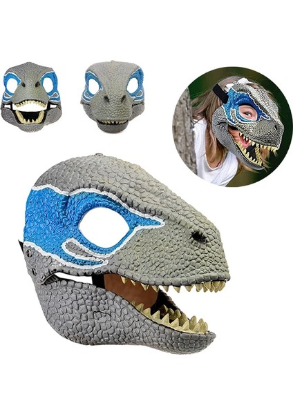 Gri Mavi 2022 Dinozor Maskesi Korku Dino Maskesi Başlık Yetişkin Çocuk Parti Cosplay Açık Ağız Dinozor Lateks Maske Noel Hediyesi (Yurt Dışından)