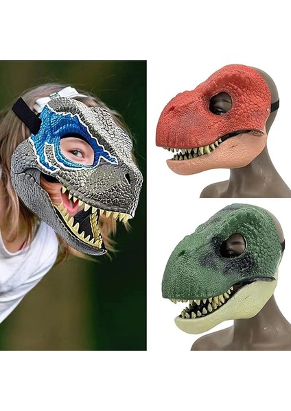 Gri Mavi 2022 Dinozor Maskesi Korku Dino Maskesi Başlık Yetişkin Çocuk Parti Cosplay Açık Ağız Dinozor Lateks Maske Noel Hediyesi (Yurt Dışından)