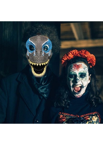 Gri Mavi 2022 Dinozor Maskesi Korku Dino Maskesi Başlık Yetişkin Çocuk Parti Cosplay Açık Ağız Dinozor Lateks Maske Noel Hediyesi (Yurt Dışından)