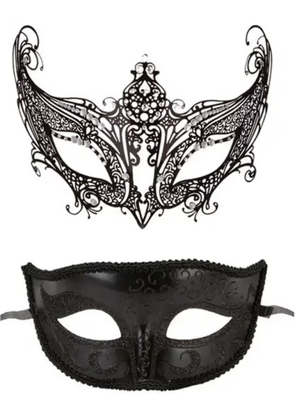 E Masquerade Yüz Kapatma Hollow Out Retro Muhteşem Cosplay Sahne Metal Venedik Kostüm Partisi Siyah Yarım Yüz Kapatma Seti Karnaval Için (Yurt Dışından)