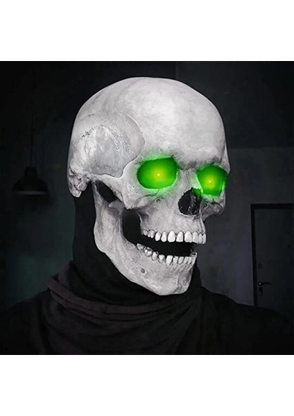 A-No Işık Cadılar Bayramı Maskesi Hareketli Çene Tam Kafa Kafatası Maskesi Kask Cadılar Bayramı Korku Korkunç Maske Cosplay Misk Parti Dekor 2022 Kafatası Kask (Yurt Dışından)