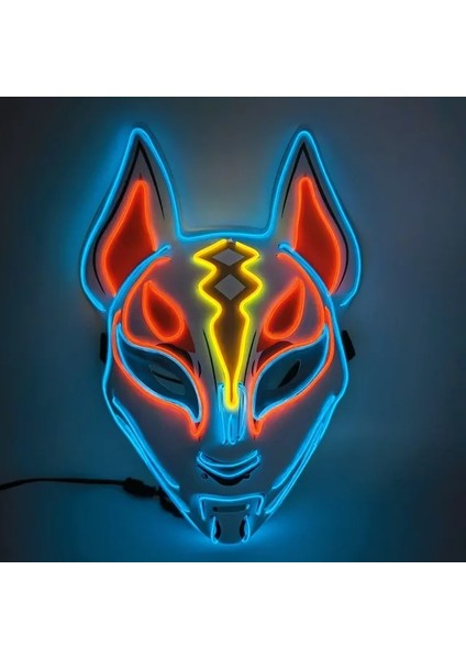 Turuncu Cadılar Bayramı Tilki Maskesi Cosplay Parti LED Glow Maske Japon Anime Tilki Maskesi Renkli Neon Işık El Maskesi Karanlıkta Glow Kulübü Sahne (Yurt Dışından)
