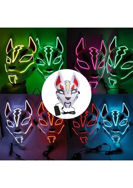 Turuncu Cadılar Bayramı Tilki Maskesi Cosplay Parti LED Glow Maske Japon Anime Tilki Maskesi Renkli Neon Işık El Maskesi Karanlıkta Glow Kulübü Sahne (Yurt Dışından) modelleri