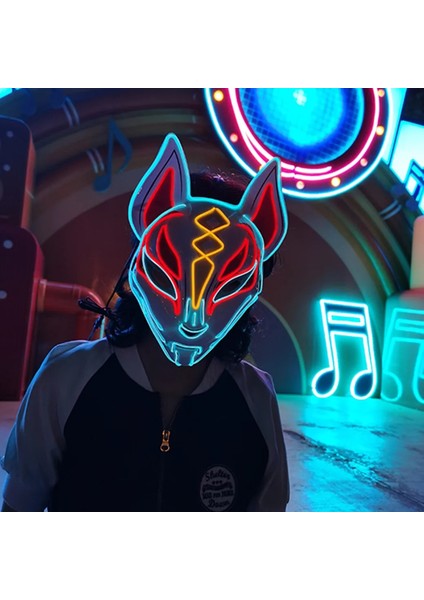 Turuncu Cadılar Bayramı Tilki Maskesi Cosplay Parti LED Glow Maske Japon Anime Tilki Maskesi Renkli Neon Işık El Maskesi Karanlıkta Glow Kulübü Sahne (Yurt Dışından) fırsatları