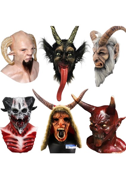 Stil 7 Boynuz Şeytan Şeytan Lateks Maske Gerçekçi Krampus Şeytan Maskesi Noel Kostüm Şapkalar Parti Korkunç Sahne (Yurt Dışından) fiyatları
