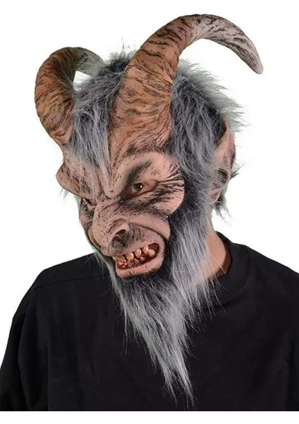 Stil 7 Boynuz Şeytan Şeytan Lateks Maske Gerçekçi Krampus Şeytan Maskesi Noel Kostüm Şapkalar Parti Korkunç Sahne (Yurt Dışından) fırsatları