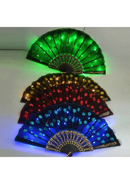 Stil 7 LED Glow Tavuskuşu Çin El Fan Sahne Performansı Gösterisi Işık Doğum Günü Partisi Hediye Düğün Gece Bar Floresan Sahne Cadılar Bayramı (Yurt Dışından) fiyatları