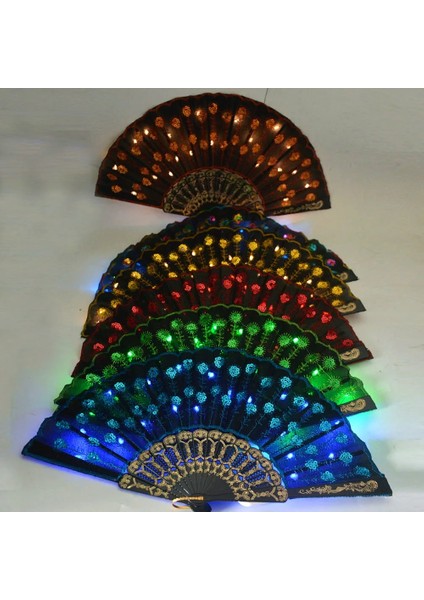 Stil 7 LED Glow Tavuskuşu Çin El Fan Sahne Performansı Gösterisi Işık Doğum Günü Partisi Hediye Düğün Gece Bar Floresan Sahne Cadılar Bayramı (Yurt Dışından) fırsatları