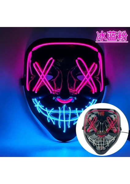 3 Buz Pembe Cadılar Bayramı Maskesi LED Işık Neon LED Tasfiye Korkunç Maske Festivali Cosplay Cadılar Bayramı Kostüm Masquerade Partileri Karnaval Hediye 2023 (Yurt Dışından)