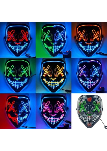 3 Buz Pembe Cadılar Bayramı Maskesi LED Işık Neon LED Tasfiye Korkunç Maske Festivali Cosplay Cadılar Bayramı Kostüm Masquerade Partileri Karnaval Hediye 2023 (Yurt Dışından) modelleri