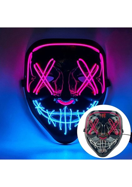 3 Buz Pembe Cadılar Bayramı Maskesi LED Işık Neon LED Tasfiye Korkunç Maske Festivali Cosplay Cadılar Bayramı Kostüm Masquerade Partileri Karnaval Hediye 2023 (Yurt Dışından) fırsatları