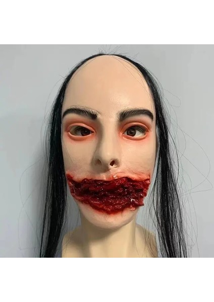Gri Cadılar Bayramı Korku Süslü Elbise Parti Maskesi Kanlı Gerçekçi Korku Gülen Cosplay Zor Lateks Kazak Maskesi Kostüm Sahne (Yurt Dışından)