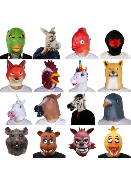 X13034 Hayvan Maskesi Komik At Unicorn Eşek Istakoz Şempanze Maskesi Çocuklar Parti Cadılar Bayramı Masquerade Lateks Tam Yüz Kapak (Yurt Dışından)