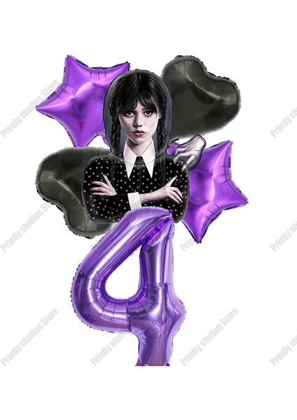 6 Adet Mor Set 4 Film Çarşamba Addams Patlamış Mısır Kutuları Doğum Günü Partisi Dekorasyon Sofra Banner Balon Zemin Bebek Duş Parti Malzemeleri (Yurt Dışından)