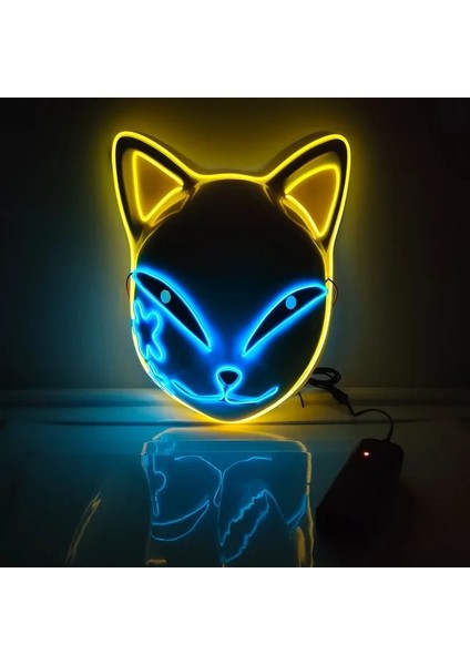 C2 Tilki Tavşan Cadılar Bayramı LED Sevimli Yüz Maskesi Parti Korku Cosplay Sahne Light Up Masque Masquerade (Yurt Dışından)