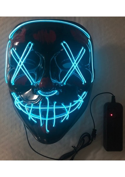 Buz Mavisi Cadılar Bayramı Maskesi Karışık Renkli LED Maske Parti Maskesi Masquerade Maskeleri Neon Maske Karanlıkta Işık Glow Korku Maskesi Parlayan Masker (Yurt Dışından)