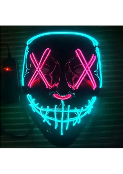 Buz Mavisi Cadılar Bayramı Maskesi Karışık Renkli LED Maske Parti Maskesi Masquerade Maskeleri Neon Maske Karanlıkta Işık Glow Korku Maskesi Parlayan Masker (Yurt Dışından) fiyatları