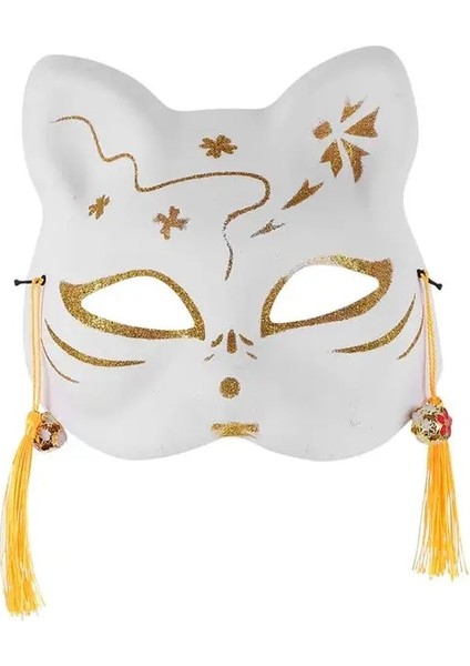 J Japon El-Boyalı Tilki Maskesi Kabuki Kitsune Yarım Yüz Maskesi Anime Cosplay Cadılar Bayramı Partisi Masquerade Kostüm Sahne (Yurt Dışından)