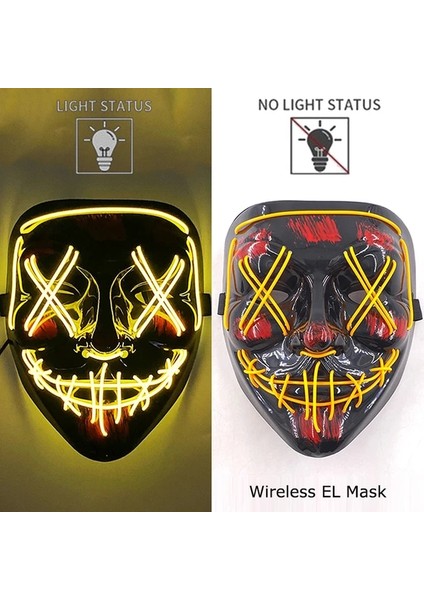 Sarı Kablosuz Cadılar Bayramı Neon LED Tasfiye Maskesi Masque Masquerade Parti Maskeleri Işık Karanlıkta Büyümek Korku Maskesi Parlayan Masker (Yurt Dışından)