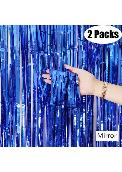 Ayna Mavi 2 Paket Metalik Folyo Tinsel Saçak Perdeler Doğum Günü Düğün Bekarlığa Veda Partisi Dekorasyon Yetişkin Yıldönümü Fotoğraf Arka Plan (Yurt Dışından)