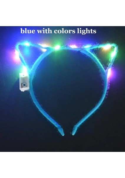 Mavi Kedi 1 Adet Kadın Kız LED Glow Kedi Tavşan Kulak Hairband Light Up Kafa Bandı Çiçek Çelenk Parti Gelin Hediye Doğum Günü Düğün Paskalya (Yurt Dışından)