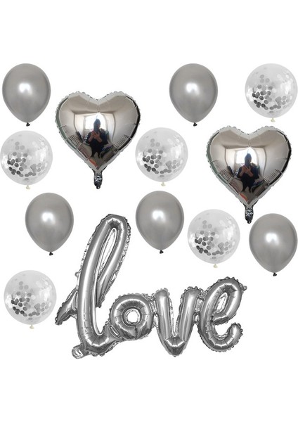 13 Adet Gümüş 1 Takım Romantik Düğün Seni Seviyorum Kalp Folyo Balonlar Kalp Balonlar Sevgililer Günü Doğum Günü Partisi Süslemeleri Lateks Globos Tedarik (Yurt Dışından)
