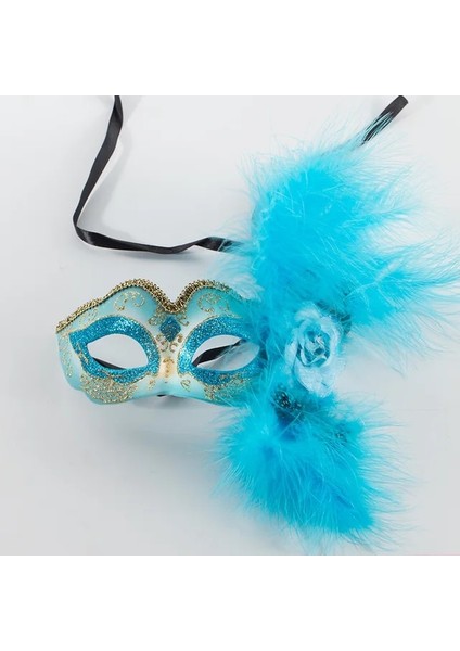 Mavi Bayan Kadın Parti Çiçek Tüy Mardi Gras Maskesi Karnaval Geçit Masquerade Kostüm Düğün Noel Doğum Günü Dekorasyon (Yurt Dışından)