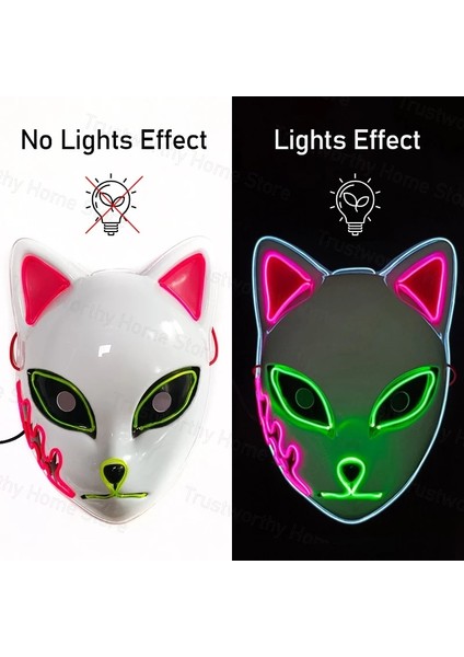 Ac LED 1/2/3 Adet Cadılar Bayramı Korku Maskesi Parlayan Hayalet Bıçak Maskeleri Iblis Avcısı Tilki Maskesi Parti Kostüm Cosplay Maske Noel Sahne Dekor (Yurt Dışından)