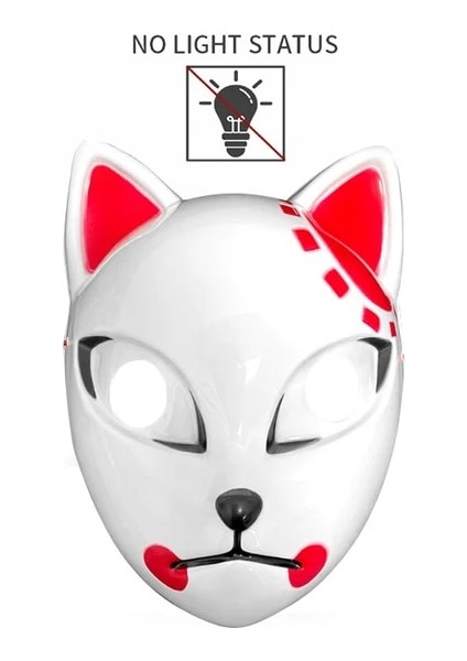 Hiçbir Işık Kırmızı LED Parlayan Kedi Yüz Maskesi Kadınlar Için Iblis Avcısı Soğuk Işık Tilki Maskesi Masquerade Cosplay Sahne Bar Perili Ev Parti Dekoru (Yurt Dışından)