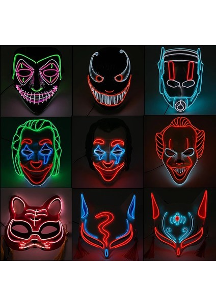 Maske 1 Korku Cadılar Bayramı Neon Maske Palyaço Maskesi Cosplay Parti Kostüm Malzemeleri LED Maske Masque Masquerade Parti Maskeleri Karanlıkta Glow (Yurt Dışından) fiyatları