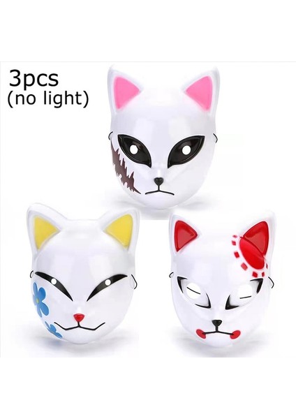 3 Adet Hiçbir Işık Maskesi 3 Adet/paket Japon Anime Cosplay Maskeleri Iblis Avcısı Kamado Tanjirou Sabito Makomo Cadılar Bayramı LED Maske Glow Parti Kostüm Sahne (Yurt Dışından)